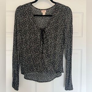 Mossimo Floral Black Front Tie Top